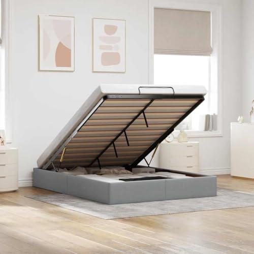 Iiaky Cama Canape 140 x 200 cm Canapé abatible 140 x 200 cm Estructura de Cama otomana 140 x 200 Cama Doble Base tapizada con Somiery Espacio de Almacenamiento-Gris claro-140 x 200 cm