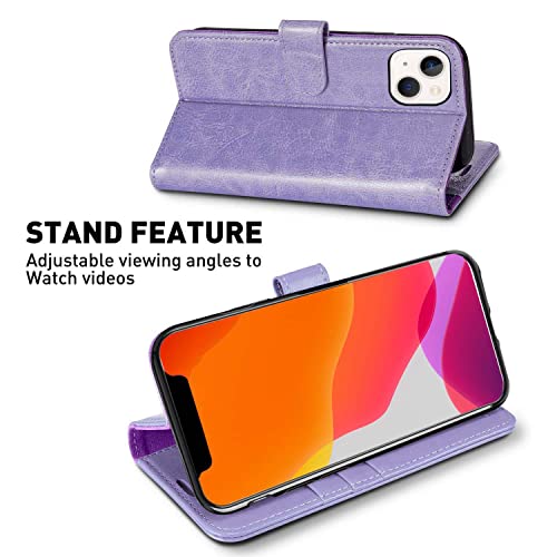 Monasay Wallet Case For Iphone 14 Plus 5G, 6.7-Inch [Glass Screen Protector Included] [Rfid Blocking] Flip Folio Leather Cell Phone Cover With Credit Card Holder For Apple 14 Plus, Lavenders #TOP4