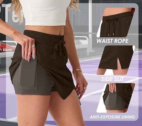 GRECERELLE Women‘s Casual Workout Running Sports Skirts with Built-in Anti-roll & Anti-Chafe Shorts(Dark Coffee,X-Large) — view 4