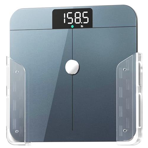 ELETIUO Wall-Mounted Scale Holder with Adhesive &Screws -Fits Most Digital Scales (Up to 1.2/30mm Thick) Anti-Slip Silicone Pads Space-Saving Bathroom/Bedroom Organizer-Easy to Install Clear