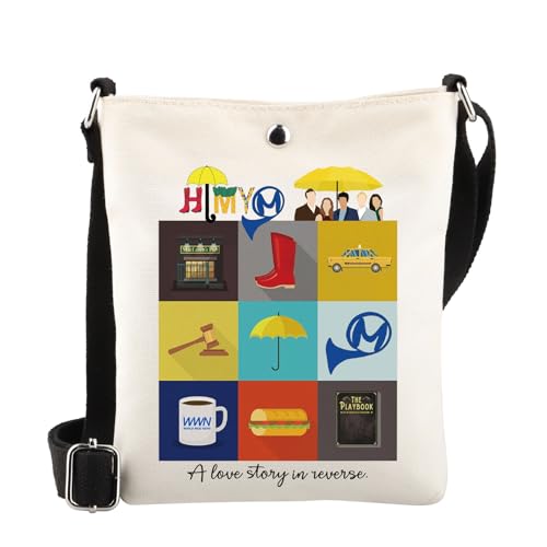 MYSOMY HIMYM - Bolso cruzado inspirado en el programa de televisión, color azul, cuerno francés, amarillo, paraguas, bolsa de hombro para fanáticos de Ted Mosby, Himym Cb2, 16.5 x 21 x 5.5 centimeters