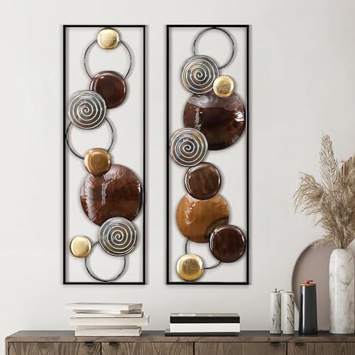 Image of Framing Hub Metal Multicolor Wall Decor Leaf Wall Hanging Decoration, Wall Art Frame Home Decor for Living Room Office Bedroom Hotel (12x36 Inch)