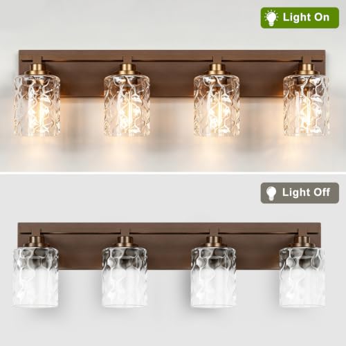 Image of Bathroom Light Fixtures,4-Light Oil Rubbed Bronze Vanity Lights Over Mirror | Modern Wall Light,Clear Ripple Glass Shade,Sturdy Metal Frame,For Bathroom Remodel,Easy Install,E26 Socket,ETL-Listed 28-inch