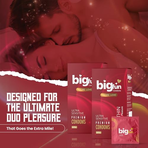 Image of Bigfun Ultra Sensitive Premium Condoms | Dotted, Ribbed & Contoured | Teat Ended Smooth Shape | Exotic Flavours for Added Fun | Regular Latex Fit | Electronically Tested for Safety Pack of 3