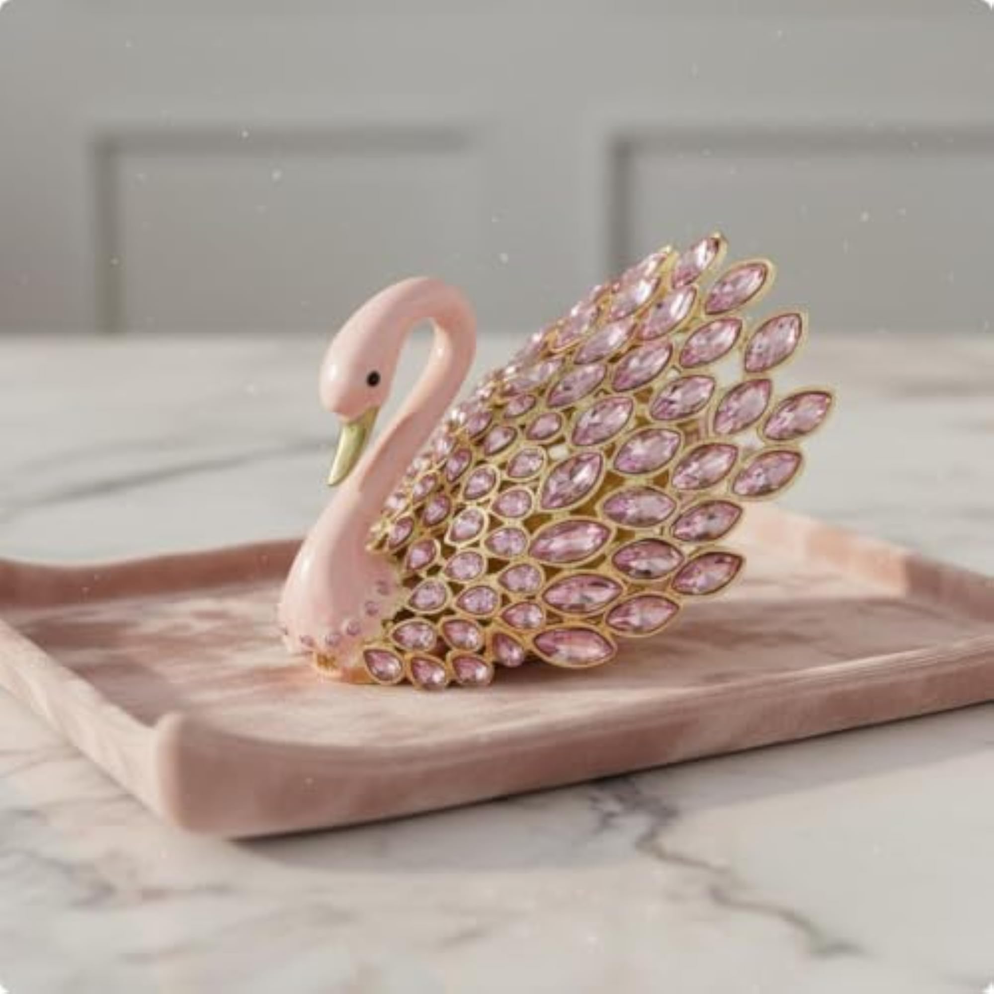 Swan Jewelry Box with Layered Feathers, Decorative