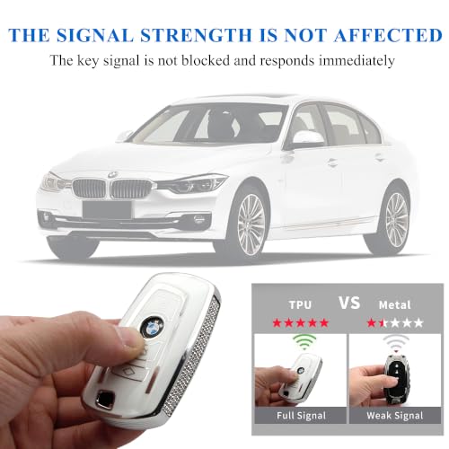 Image of Creativity For BMW X5 Key cover and Key chain accessories (White set) | TPU key box with Rhinestones is compatible with X1 X3 X4 X5 X6 1 2 4 5 6 7 M3 M5 M6 GT3 GT5 G30 F10 F15 F16 F20 key