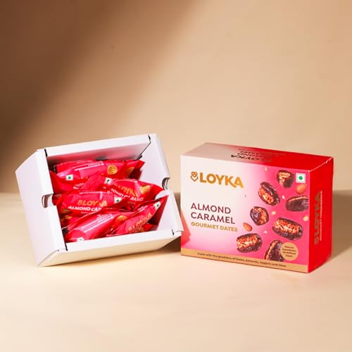 Image of Loyka Caramel Almonds Dates Box - 100 gm box | Crunchy | Gift Hamper| No Refined Sugar Added | Made with Jaggery | Diet friendly | Healthy guilt-free morning /evening snack |Gluten-free