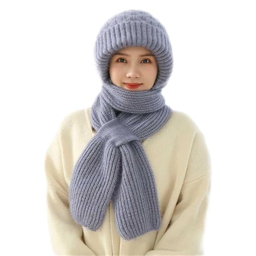 YJWZ Integrierter Gehörschutz Winddichte Mütze Schal,2 in 1 Winddichter Mützenschal Niedlich Mütze Schal Set Damen mit Brosche Winter Warm Strickmütze, Kapuzenschal für Frauen