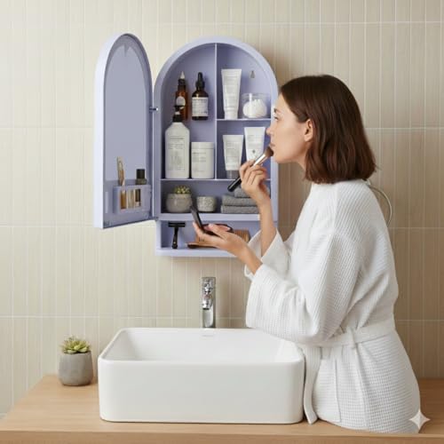 Image of BRANCO Plastic Ideal Mirror Cabinet | Multipurpose Cabinet | Wall Mounted Hanging Mirror Bathroom Accessories | Mirror Cabinet for Living Room, Bathroom, Bedroom (Blue)