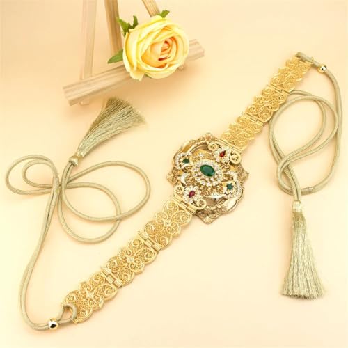 Women Dress Tassels Rope Waist Chain Gold Color Crystal Morocco Caftan Belt Bridal Wedding Jewelry4