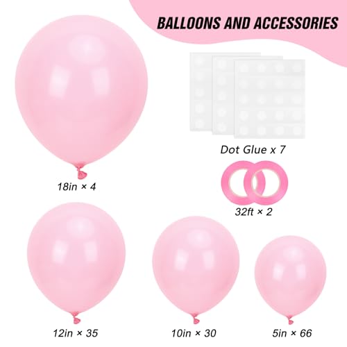 Image of RUBFAC Pink Balloons 135pcs Light Pastel Pink Balloon Different Sizes 18 12 10 5 Inch for Garland Arch Birthday Party Baby Shower Gender Reveal Wedding Anniversary Easter Decoration