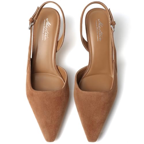 Image of Mostrin Kitten Heels for Women Slingback Pointed Closed Toe Heels Women's Pumps Shoes for Wedding, Party, Commuting
