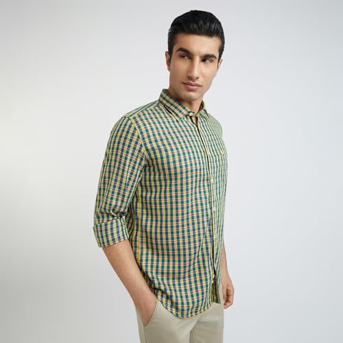 Image of Parx Men's Cotton Blend Checks Pattern Slim Fit Semi Cutaway Collar Full Sleeve Casual Shirt