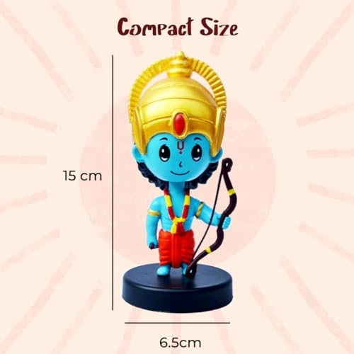 Image of Lord Shree Ram Idol for Car Dashboard Bobblehead, Home Decor Items for Living Room, Office Desk, Bow in Hand, Murti for Gifting, Statue for Good Luck, Superhero Action Figure