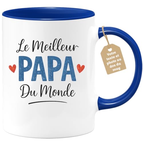 quotedazur Café-Croissant - Mug Personnalisé Papa Texte Photo - Tasse Fête Des Pères Le Meilleur Papa Du Monde - Cadeau Drôle Papounet - Bleu/céramique