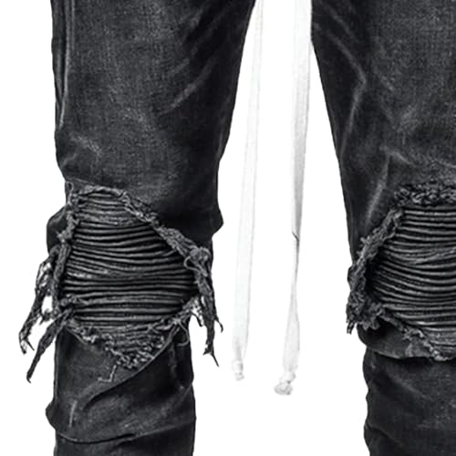 Men's Drawstring Waist Ripped Jeans Casual Outdoor Cotton Jeans Pants Distressed Cargo Denim Pant 5