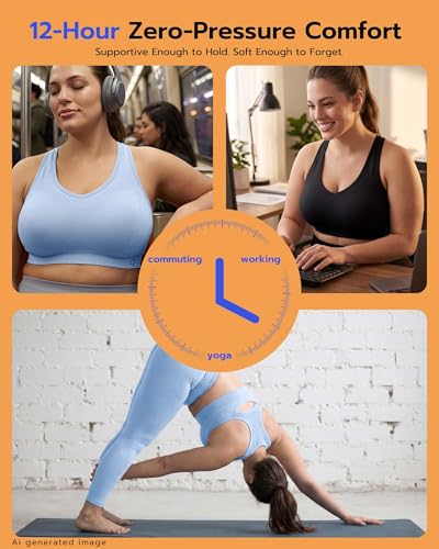Image of FITTIN Supportive Sports Bra for Large-Bust: 12-Hour Zero-Pressure Comfort | Full Coverage No Spillage Comfortable Fit Padded Racerback Sports Bras for Yoga Gym for C-DDD Cup Plus Size Women