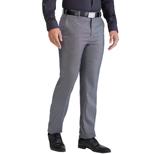 Image of Raymond Men Contemporary Fit Structure Pattern Terry Rayon Blend Pleatless Formal Trouser