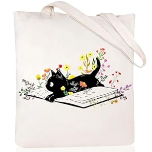 Andeiltech Canvas Tote Bag for Women Aesthetic Cute Cat Shopping Grocery Reusable Bags with Inner Zipper Women Gift
