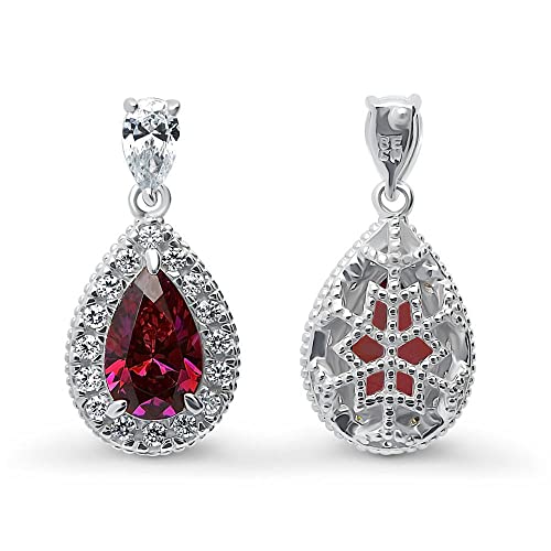 Berricle Sterling Silver Halo Red Pear Cut Cubic Zirconia Cz Fashion Necklace And Earrings Set For Women, Rhodium Plated #TOP2