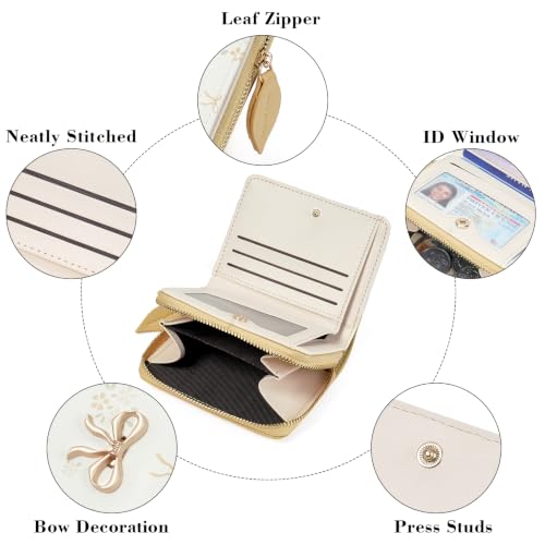 Image of GAEKEAO Small Wallet for Women RFID Blocking Vegan Leather Floral Ladies Purse Bifold Compact Card Holder with Zipper Pocket