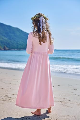 Image of Arshiner Girls Maxi Dress Long /Short Sleeve Casual Holiday Dress with Pockets for 5-13 Years