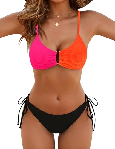 Image of Blooming Jelly Womens Sexy 2 Piece Bikini Sets Cheeky High Cut Bathing Suit Color Block Textured U-Wire Swimsuits 2026