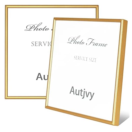 Autjvy 5x5 Picture Frame Matte Gold Modern Simple Thin Aluminum Metal Photo Frame with HD Real Glass, Display for Tabletop and Wall Collage. (2 Pack)