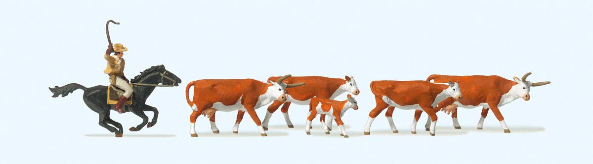 Preiser HO Scale Model - Farm Workers With Cow, 1:87 Scale, Train Layout Accessory