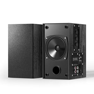 Aktive Regallautsprecher, Computerlautsprecher mit 4″-Tieftöner, 3,5 mm auf RCA Aux Lautsprecher für Plattenspieler Holzstruktur Kann an Der Wand Montiert Werden