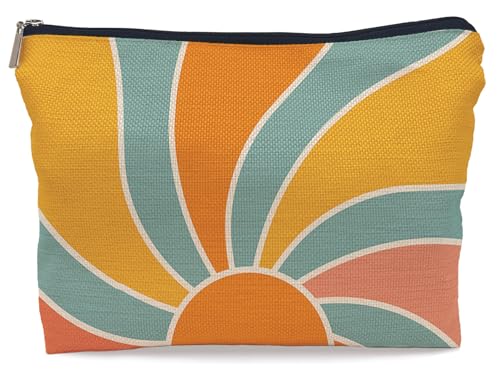 Lacosu Boho Makeup Bag, Vintage Groovy Sunshine Cosmetic Bags for Women, Boho Gifts for Women, Boho Sunshine Small Cosmetic Makeup Bag for Purse