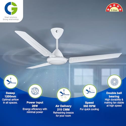 Image of CG Elite Air |BLDC Fan | 5 Star ceiling Fan | Energy efficient | Electricity bill saving upto 60% | 2+3 Year product warranty | 1200mm | Double ball bearing | 3 Blade Ceiling Fan (White)