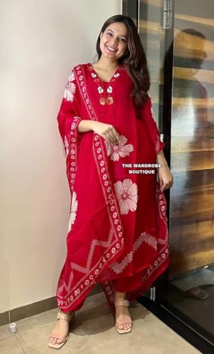 Image of Jatsy Women Pure Cotton Kurta Pant Dupatta Set | Salwar Suit Set For Girls And Women's