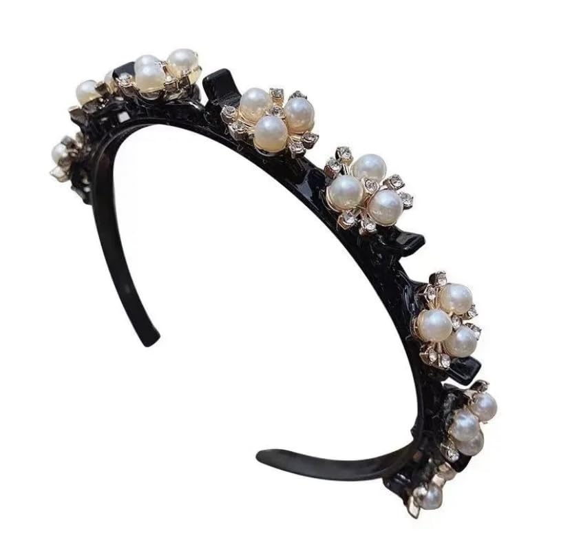 generic Double Layer Twist Plastic Headband with Elegant Flower and pearl (pack of 1)-picture-10