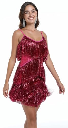 Image of Women Flapper Dresses 1920s V Neck Beaded Fringed Great Gatsby Club & Night Out Dresses