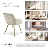 tectake® Esszimmerstuhl, Sessel bequem mit Armlehne, Polsterstuhl, Samtstoff Cocktailsessel, Loungesessel für Wohnzimmer, Esszimmer, Moderne Küchenstühle, Bürostuhl créme/Gold