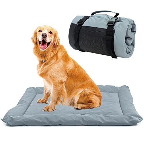 Hisprout Tragbares Katzen- und Hundebett, wasserdichte und faltbare Haustiermatte für Reisen, Camping, Wandern, 91,4 x 66 cm, geeignet für verschiedene Größen von Hunden, grau Cover