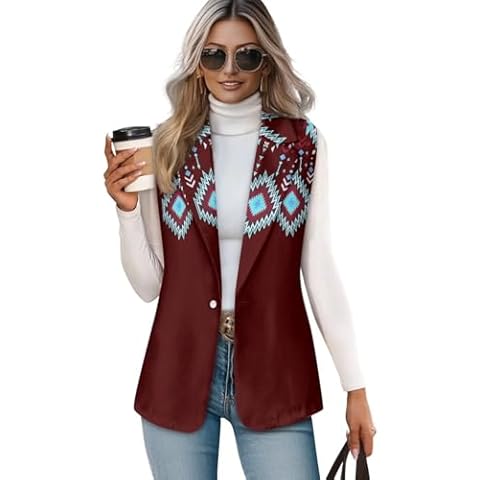 Hdjxbdhsv Western Sleeveless Blazer Vest for Women Aztec Style Print Graphic Vest Top Fully Lined One Button Casual Aztec Horse Print Office Suit Vest Waistcoat Black Large Cover