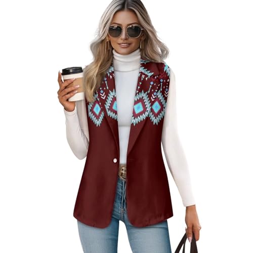 Women's Aztec Print Western Ethnic Dressy Casual Versatile Western Aztec Full Lined Vest Tuxedo Suit Waistcoat