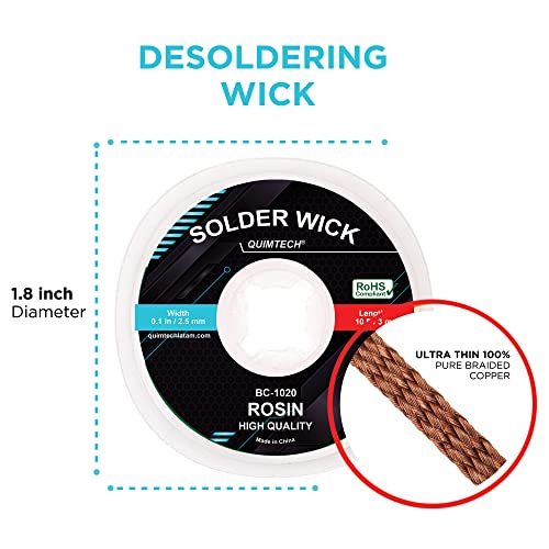Solder Wick Braid Copper Wire With Flux 10 Ft.(3M) Length X 2.5Mm Width I Desoldering Wire I Solder Sucker I Solder Remover I Soldering Iron I Solder Braid For Circuit Board (1Pcs) #TOP2