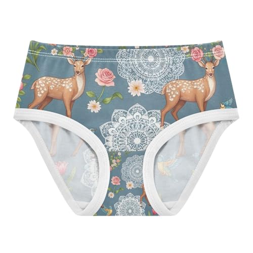 Vintage Deer Floral Undies for Toddler Girls, Girl Panties, 2T–8 Years