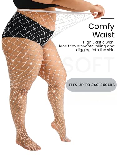 Image of Plus Size Fishnet tights Glitter stockings Sparkly Pantyhose Leggings for women-Big Mesh