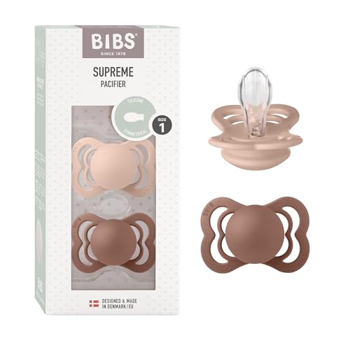 Image of BIBS Pacifiers - Supreme Collection | Symmetrical Nipple | Silicone | Made in Denmark | Set of 2 Woodchuck/Blush Color Premium Soothers | Size 0-6 Months