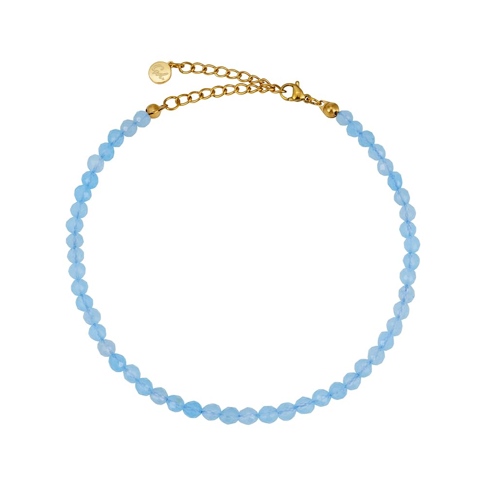 Anklets for women with genuine jade beads 4mm - Waterproof - Natural stone anklet coloured with adjustable clasp in 18K gold