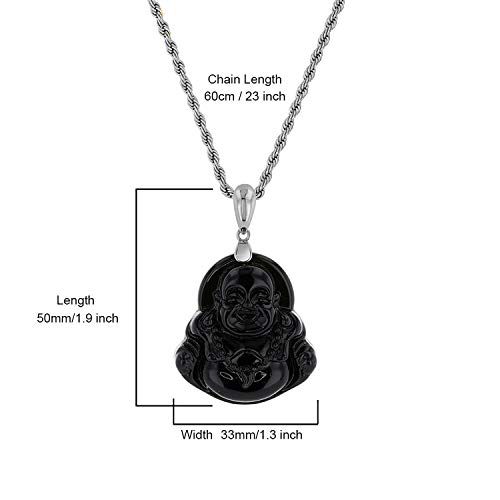 Laughing Buddha Black Jade Pendant Necklace Rope Chain Genuine Certified Grade A Jadeite Jade Hand Crafted, Jade Necklace, 14k White Gold Finish Silver Laughing Jade Buddha necklace3