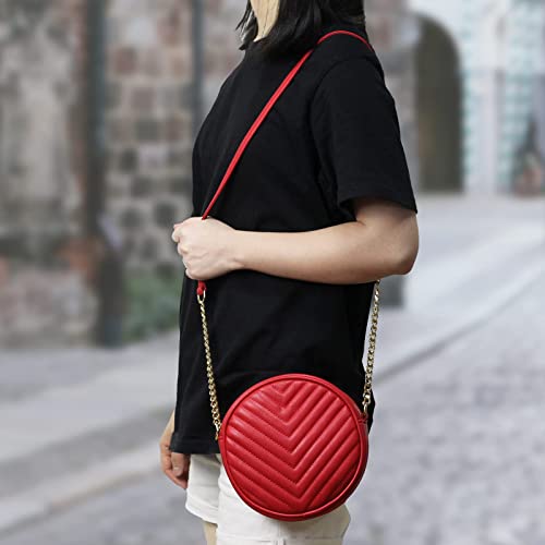 Round Crossbody Bag for Women,PU Leather Shoulder Bag with Metal Chain Strap, Cellphone Purses with Zipper2