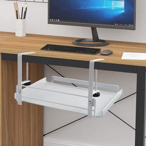 Bandeja adaptadora para cables bajo escritorio Carbon 5cm 36. Organizador de alambre de acero para oficina y hogar sin taladro, colgante para gestión de cables negro (blanco L) miniatura 5