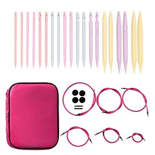 Coopay Interchangeable Circular Knitting Needles Set with Ergonomic Handles, 10 Pairs Round Double Point Knitting Needles Crochet Needles with Storage Case for Project, 3.75mm to 10mm, Rubber Tube