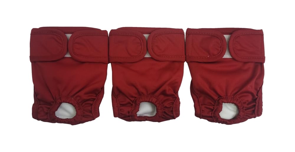 JUTESK Washable Female Dog Diapers (3pack) of Durable Doggie Diapers (Red, XS, 3, count)