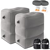 Sunany Inflatable Travel Foot Rest Pillow, Airplane Bed for Kids and Toddler, Adjustable Height Portable Elevating Leg, Trains, Cars, Home, Office (2 Pack)